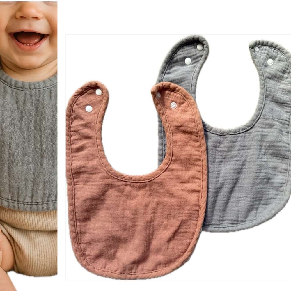 2-Pack Organic Cotton Gauze Baby Bibs – Adjustable, Baby Gift